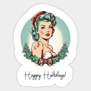 Retro Pin-up Girl with Santa Hat Illustration Art Sticker